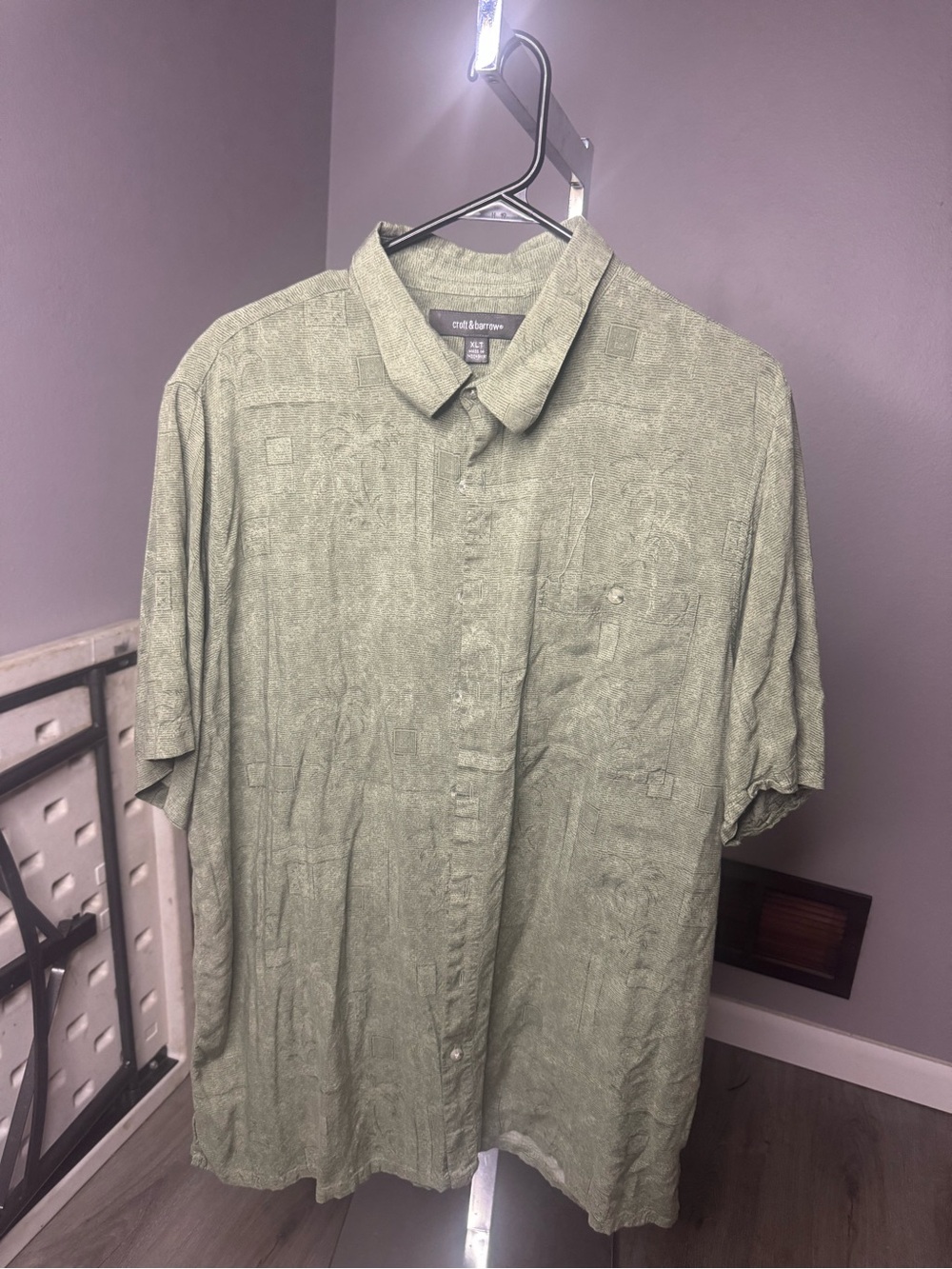 croft & barrow Men's Light Green palm tree tee Short-Sleeve Button-Up Shirt